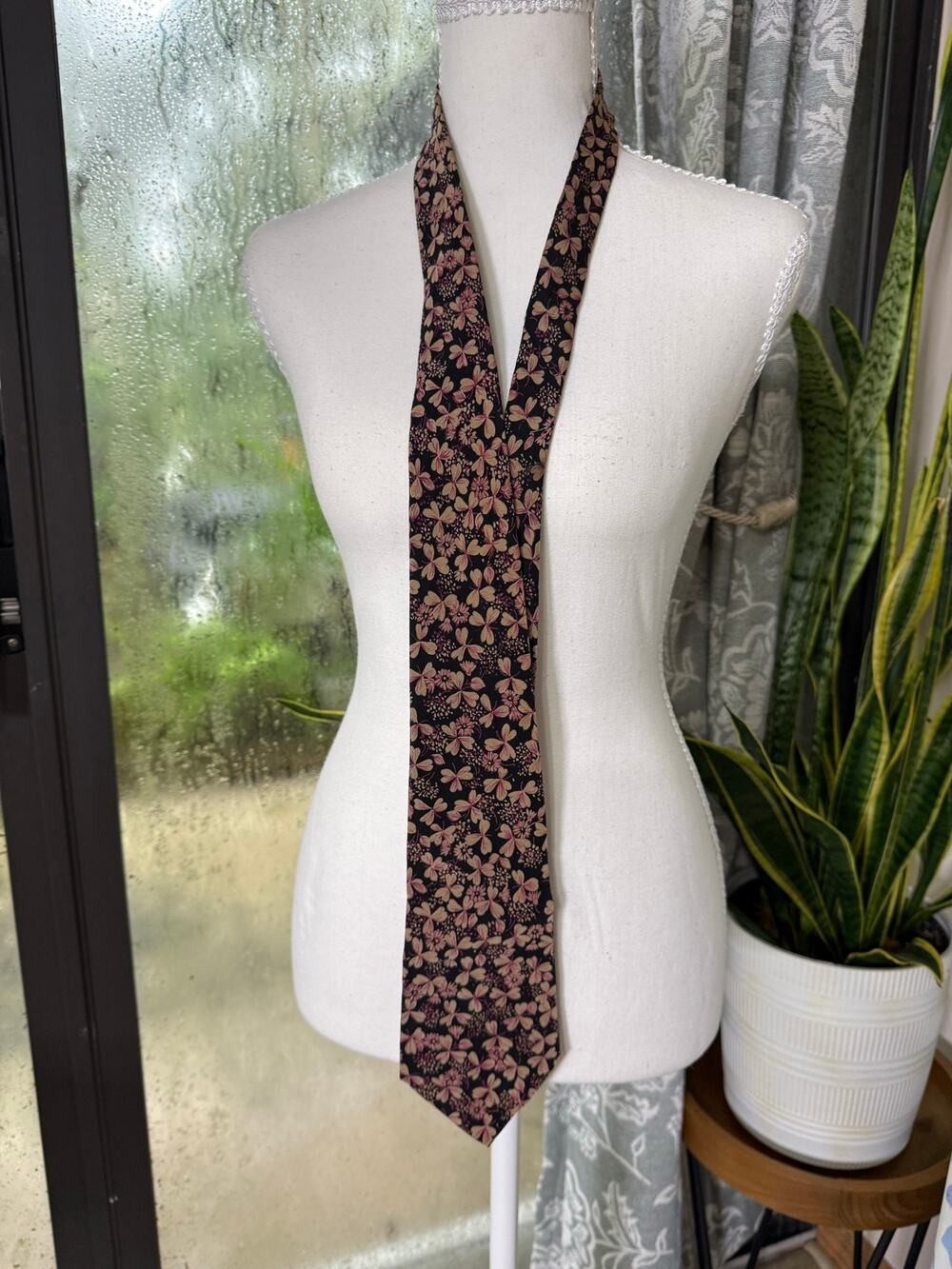 Morgan & Dean 100% Silk Floral Tie Black Pink Italian Silk Necktie